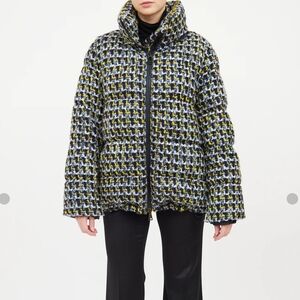 Moncler Elby Tweed Down Jacket, Size 5 (NWT)-in Blue, Yellow, Black